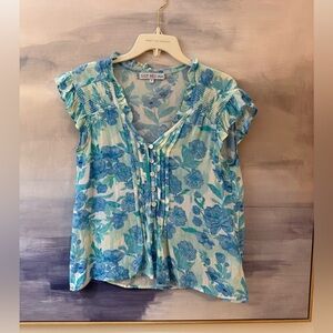 Just Bellina Blue Green Floral Blouse